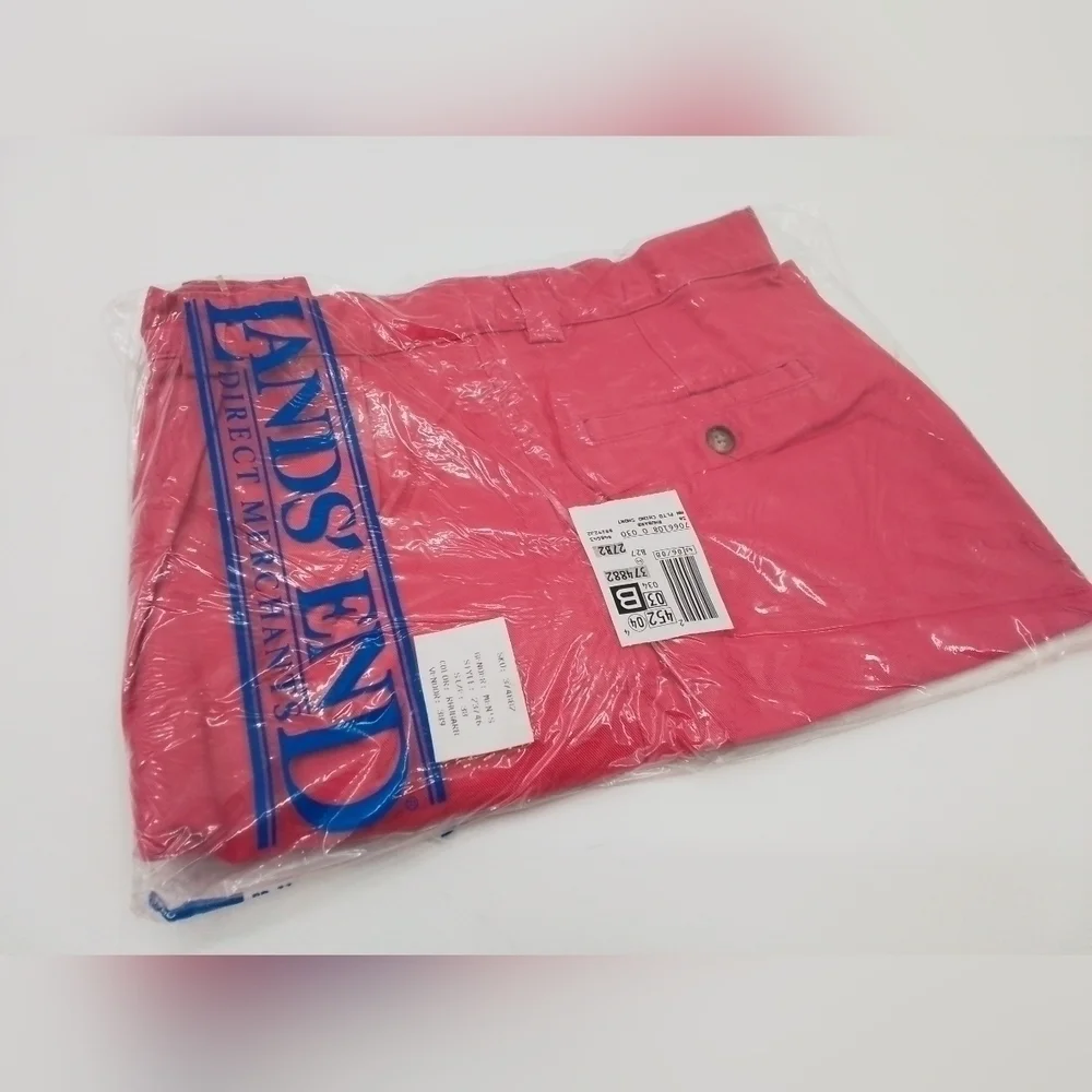 NWT Lands End Shorts Mens SZ 38 Chino Pleated RHUBARB PINK USA Vintage